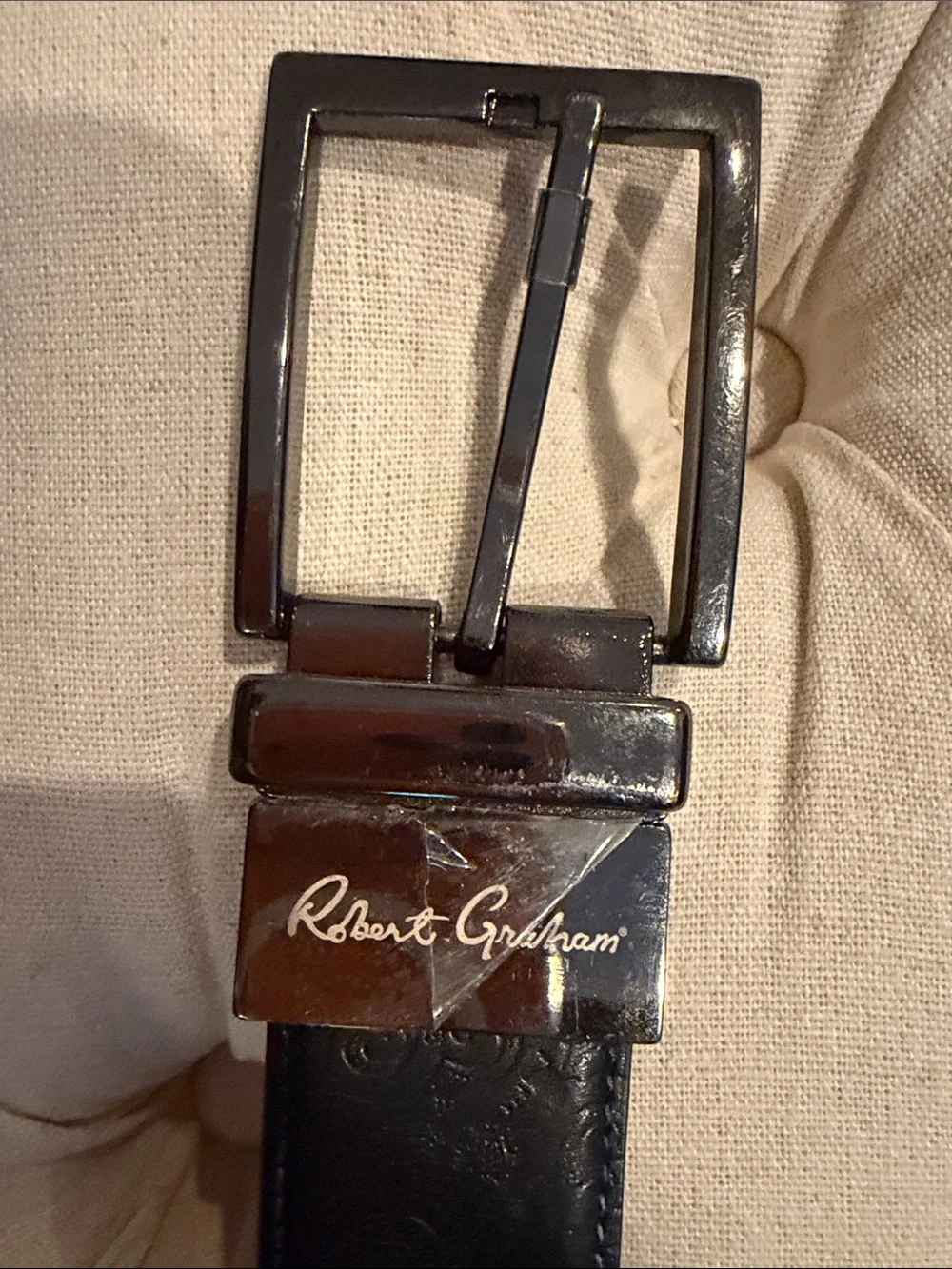 Robert Graham Black Leather Men’s Belt.  Reversible.  One black & one brown side